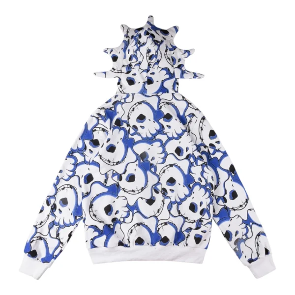 Glo Gang Spiked Full-Zip Skull Print Hoodie