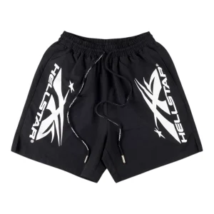 Hellstar White Flame Logo Black Shorts