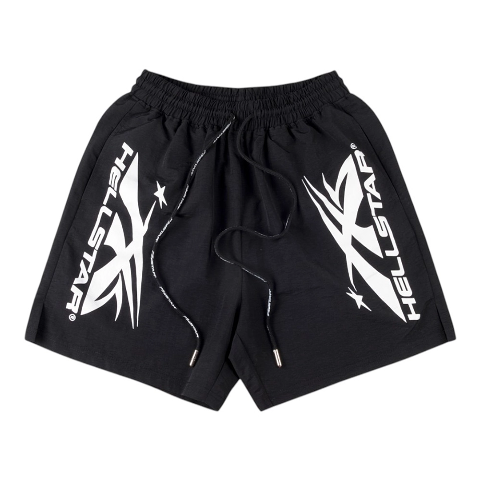Hellstar White Flame Logo Black Shorts