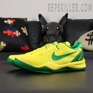 Kobe 8 Protro ‘Oregon Alternate’ PE – Full side profile with classic Oregon Ducks yellow-and-green color blocking.