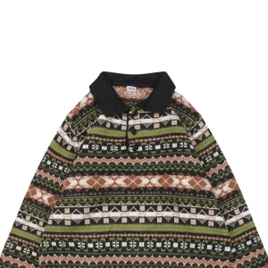 L Christmas Fair Isle Polo Knit Sweater