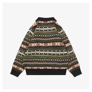 L Christmas Fair Isle Polo Knit Sweater Back side