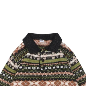 L Christmas Fair Isle Polo Knit Sweater