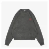 L Wool Embroidered Logo Crewneck Sweater (Grey/Black)