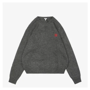 L Wool Embroidered Logo Crewneck Sweater Grey