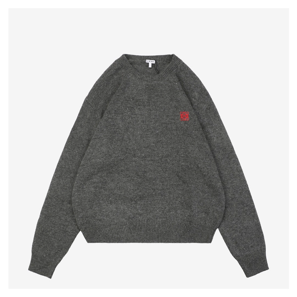 L Wool Embroidered Logo Crewneck Sweater Grey