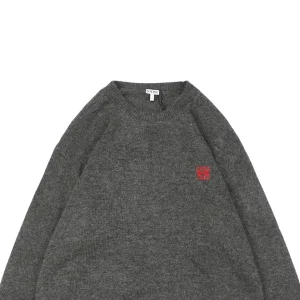 L Wool Embroidered Logo Crewneck Sweater Grey