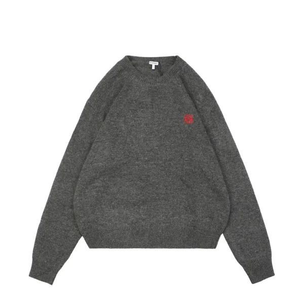 Loewe Wool Embroidered Logo Crewneck Sweater Grey Front view