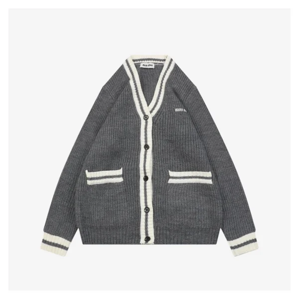 MM Grey/White Logo Trim Cardigan