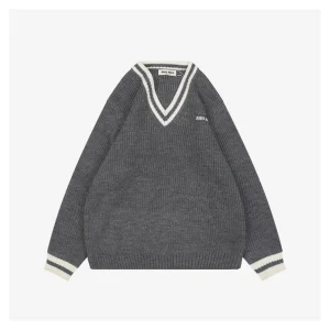 MM Grey/White Logo V-Neck Sweater