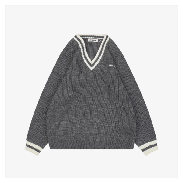 MM Grey/White Logo V-Neck Sweater