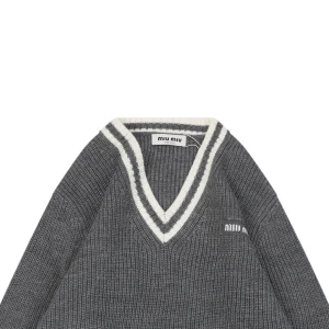 MM Grey/White Logo V-Neck Sweater