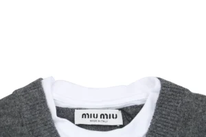 MM Layered-Look Wool Knit Sweater Neckline