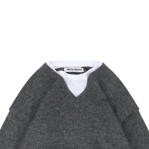 MM Layered-Look Wool Knit Sweater