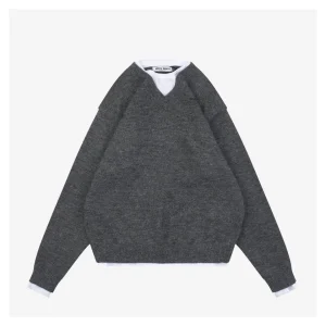 MM Layered-Look Wool Knit Sweater