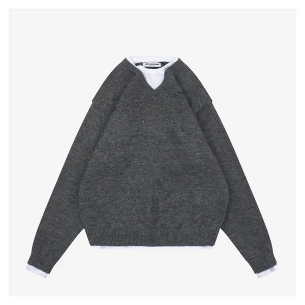 MM Layered-Look Wool Knit Sweater