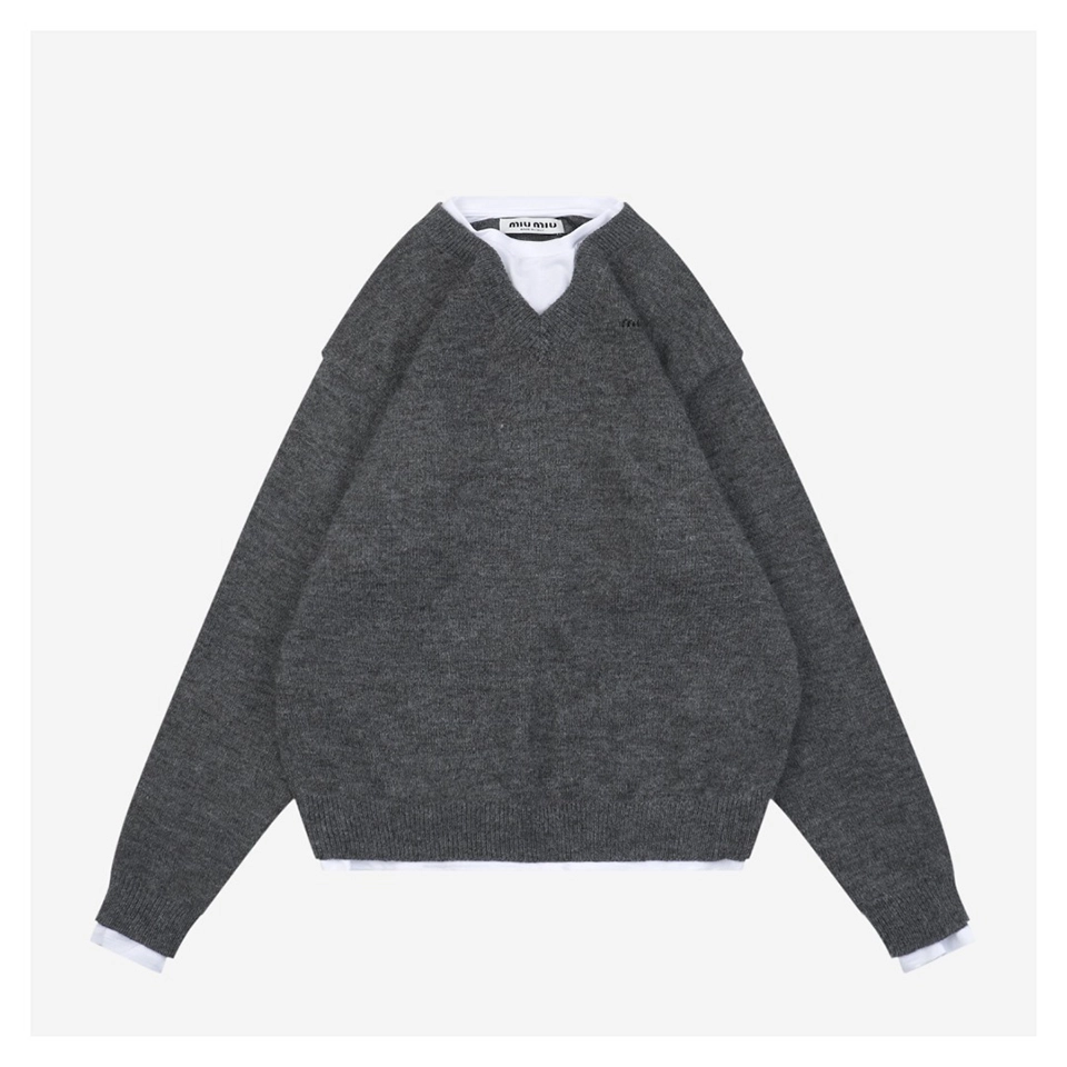 MM Layered-Look Wool Knit Sweater