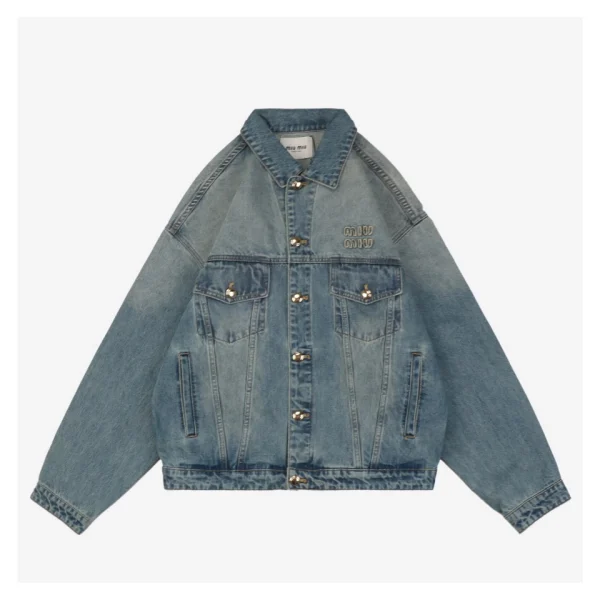 MM Letter Patch Embroidered Denim Jacket