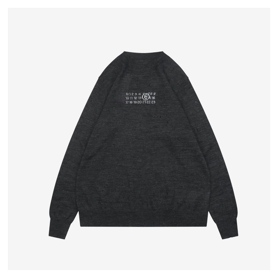 Maison Margiela Distressed Wool Crewneck Sweater in Charcoal Grey