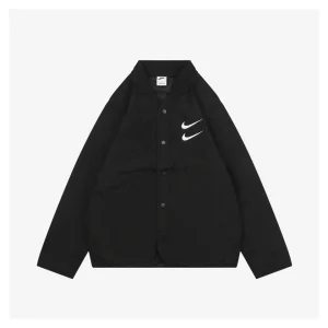 Nike Swoosh Embroidered Cotton Shirt Jacket Black