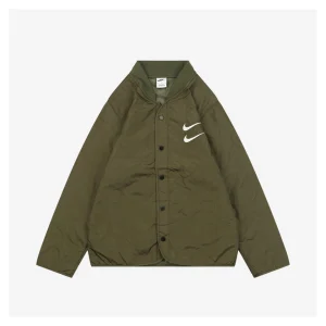 Nike Swoosh Embroidered Cotton Shirt Jacket Green