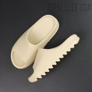 Top-down view showcasing the silhouette of the Yeezy Slides ‘Bone’