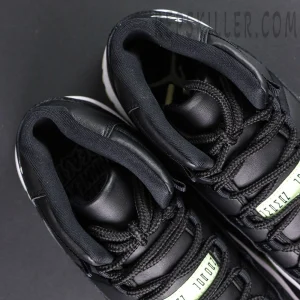 Air Jordan 11 Retro GS ‘Inner Beast’ — Top-down close-up of tongue area and padded collar with black rope laces.