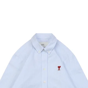 Ami Heart Embroidered Striped Shirt