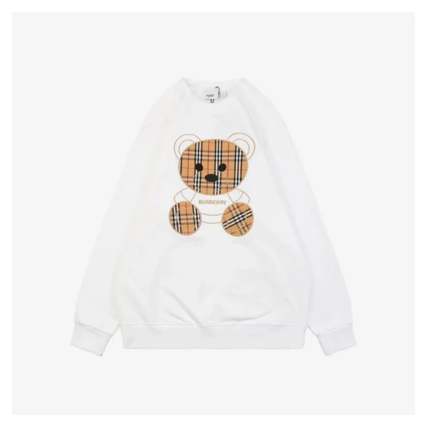 BBry Check Bear Embroidery Crewneck Sweatshirt White Front side