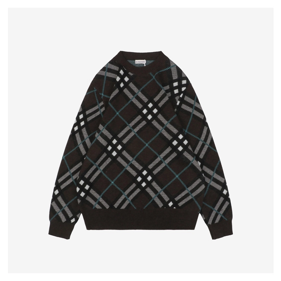 BBry Check Pattern Crewneck Sweater