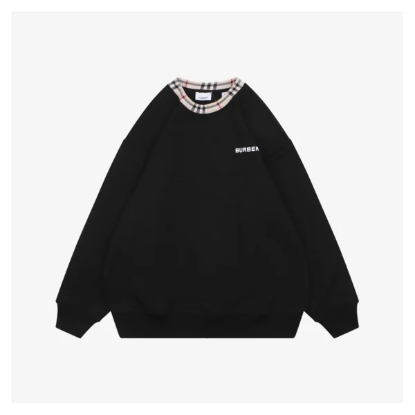BBry Plaid Collar Logo Embroidered Crewneck Sweatshirt Black Front side