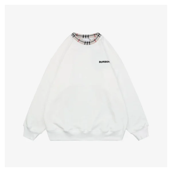 BBry Plaid Collar Logo Embroidered Crewneck Sweatshirt White Front side