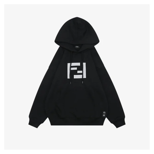 Fendi Mesh Embroidered Logo Hoodie Black