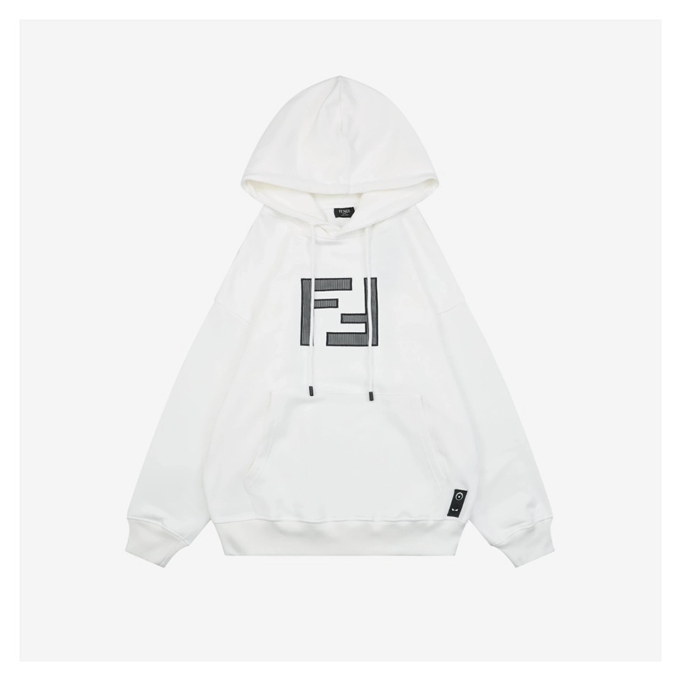Fendi Mesh Embroidered Logo Hoodie White Front side