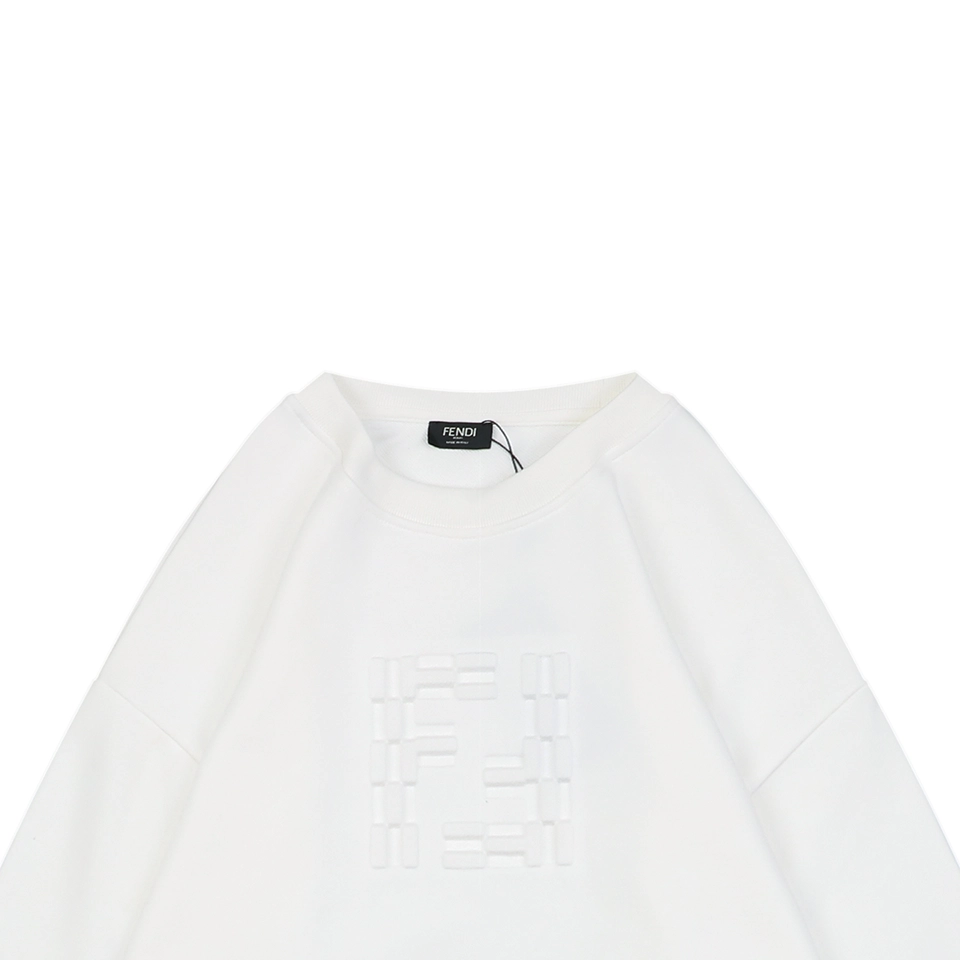 Fendi Tonal Double-F Embossed Crewneck Sweatshirt White
