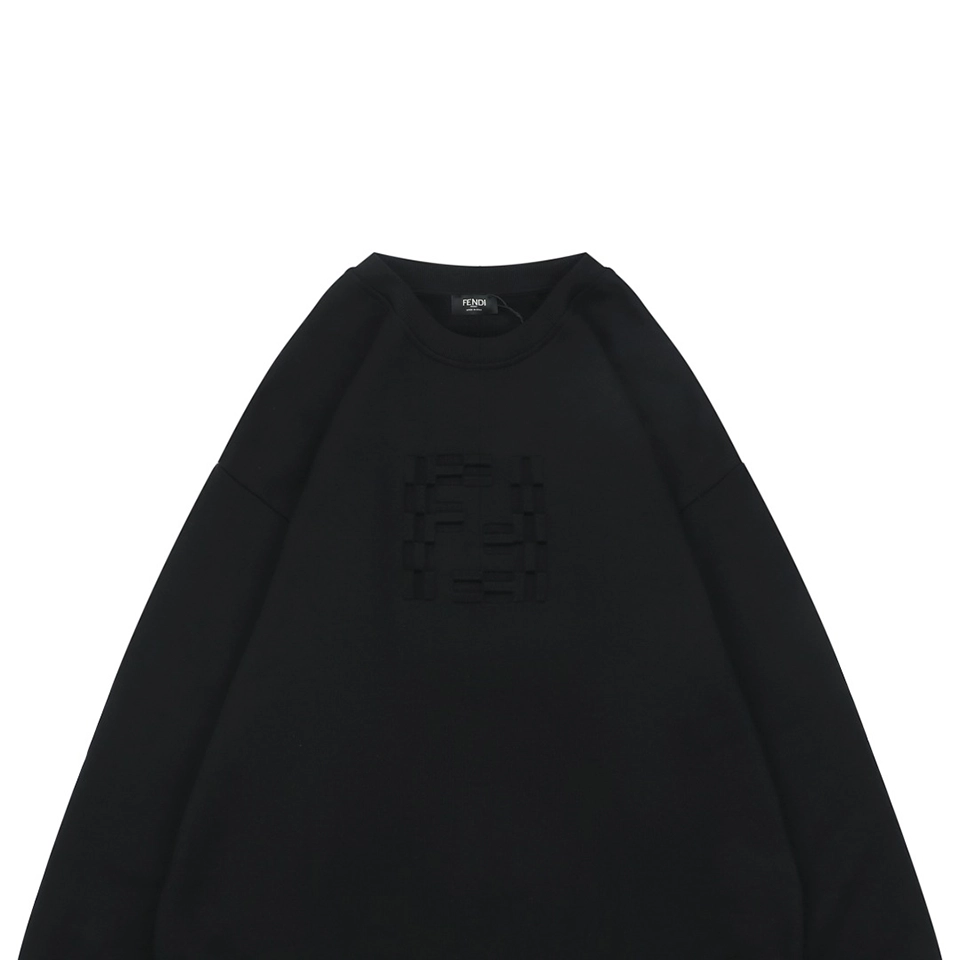 Fendi Tonal Double-F Embossed Crewneck Sweatshirt Black