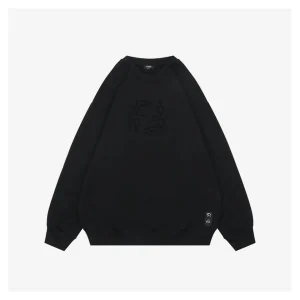 Fendi Tonal Double-F Embossed Crewneck Sweatshirt Black