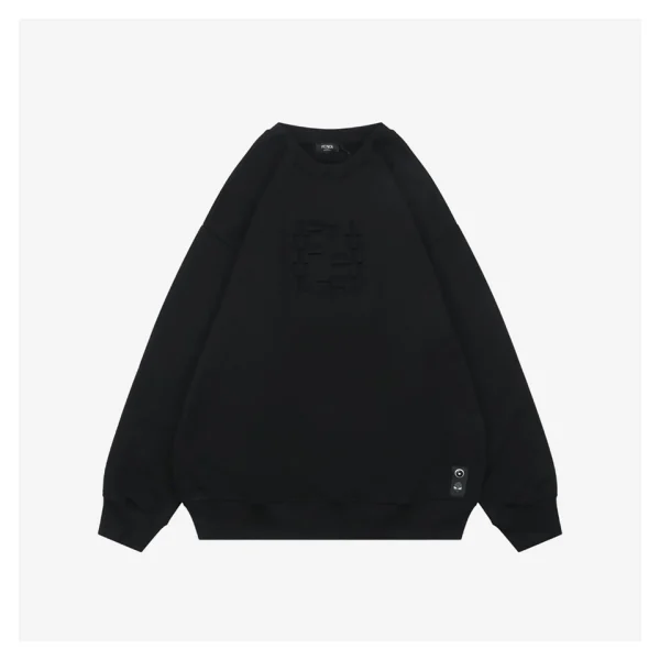 Fendi Tonal Double-F Embossed Crewneck Sweatshirt Black