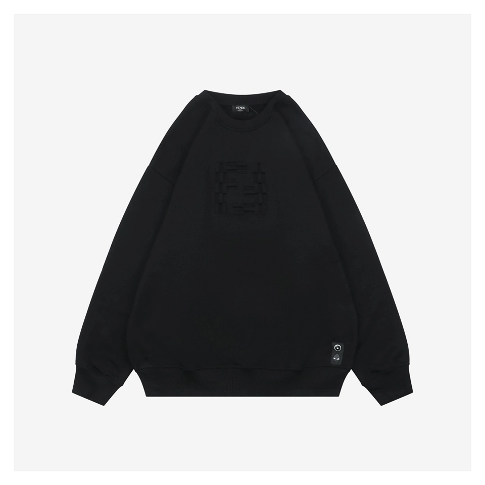 Fendi Tonal Double-F Embossed Crewneck Sweatshirt Black