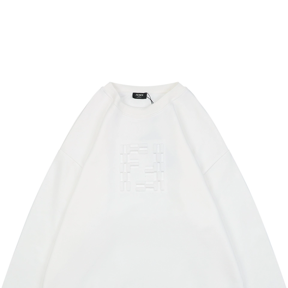 Fendi Tonal Double-F Embossed Crewneck Sweatshirt White