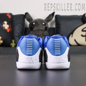 Nike Kobe 9 EM Protro TB ‘Game Royal’ rear view highlighting Mamba-inspired heel counter and white speckled details.
