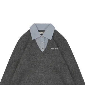 MM Color-Block Polo Collar Wool Sweater