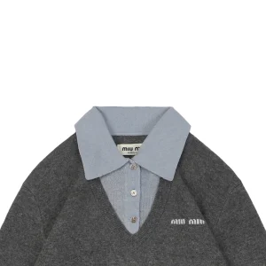 MM Color-Block Polo Collar Wool Sweater