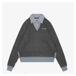 MM Color-Block Polo Collar Wool Sweater Front side