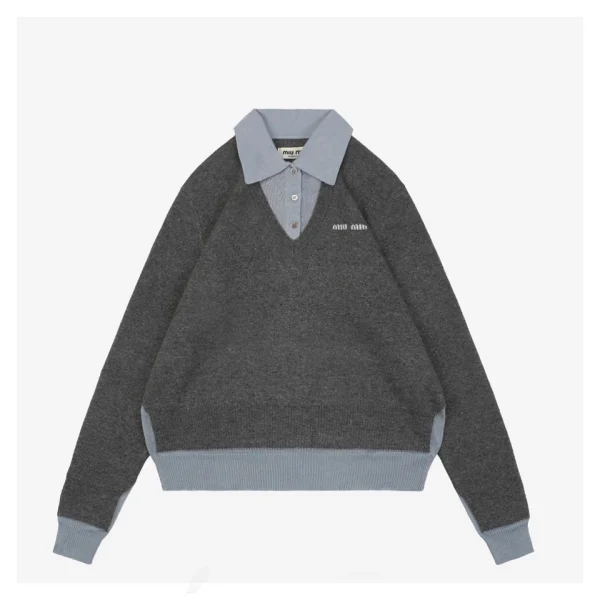 MM Color-Block Polo Collar Wool Sweater Front side
