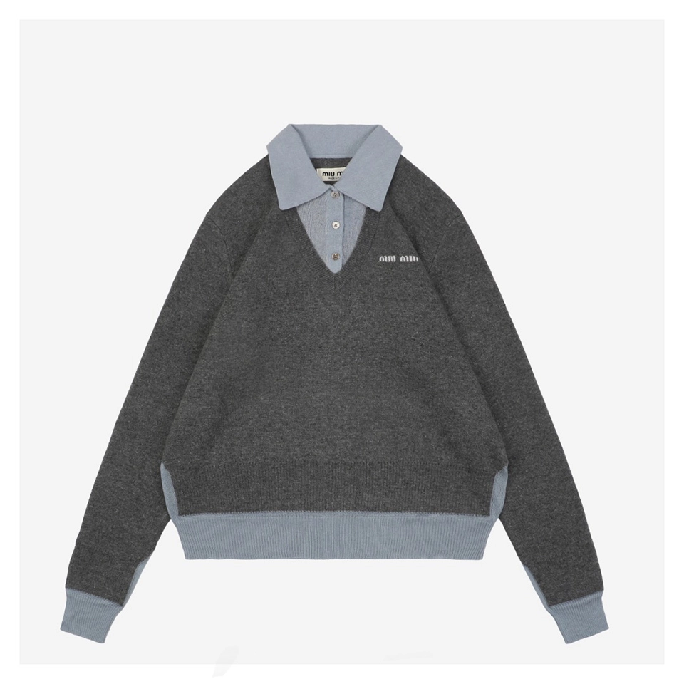 MM Color-Block Polo Collar Wool Sweater Front side