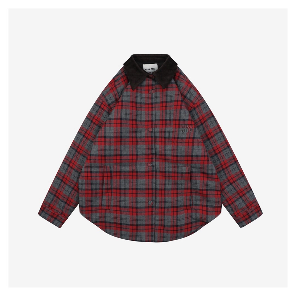 MM Logo Plaid Padded Jacket Front side