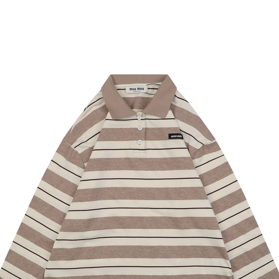 MM Striped Logo Patch Polo Shirt Khaki