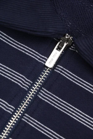 MM Striped Quarter-Zip Polo Sweatshirt Zipper end