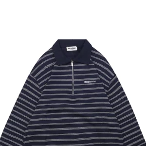 MM Striped Quarter-Zip Polo Sweatshirt